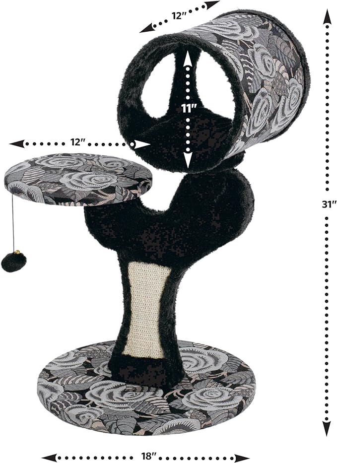 MidWest Homes for Pets Cat Tree | Salvador Cat Tree w/Built-in Sisal Cat Scratching Pad & Cat Look-Out Lounge, Black/White Pattern, Small Cat Tree