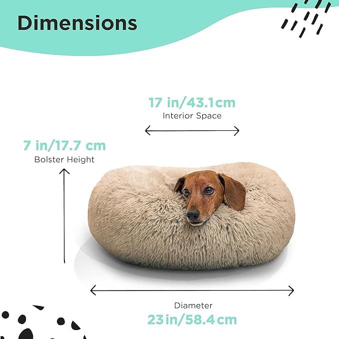 Best Friends by Sheri The Original Calming Donut Cat and Dog Bed in Shag Fur Taupe, Small 23"