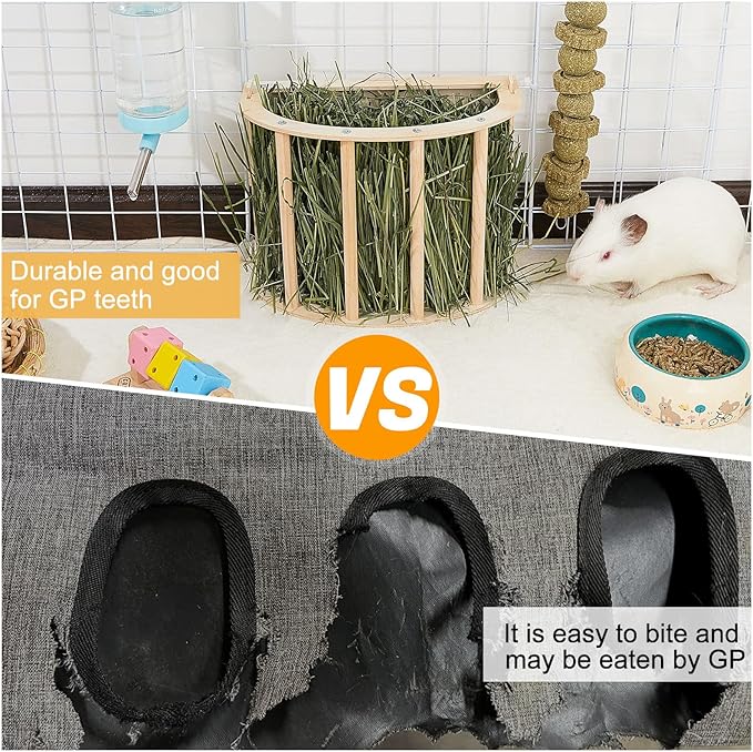 2PCS Guinea Pig Hay Feeder Wooden Rabbit Hay Feeder Big Volume Bunny Hay Holder Hanging Hay Rack with Instructions Guinea Pig Cages Accessories for Chinchilla and Ferret, Rabbit Cage Accessories