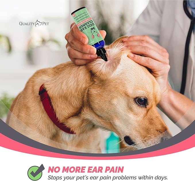 Dog Ear Cleaner Solution - Organic & Natural Ear Cleaning Drops with Aloe, Vitamin E, Coconut Oil & Witch Hazel for Cats and Dogs - Pet Ear Wash, Rinse & Cleanser to Relieve Itchy Ears