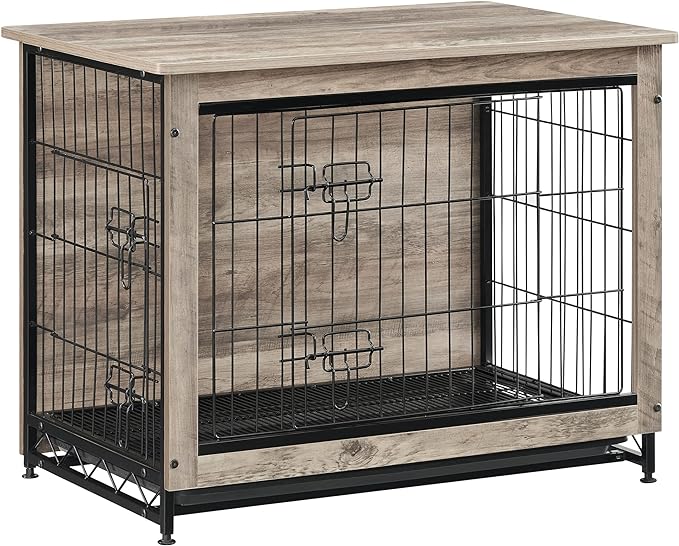 Feandrea Dog Crate Furniture, Side End Table, Modern Kennel for Dogs Indoor up to 45 lb, Heavy-Duty Dog Cage with Multi-Purpose Removable Tray, Double-Door Dog House, Greige UPFC002G01