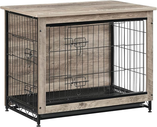 Feandrea Dog Crate Furniture, Side End Table, Modern Kennel for Dogs Indoor up to 45 lb, Heavy-Duty Dog Cage with Multi-Purpose Removable Tray, Double-Door Dog House, Greige UPFC002G01