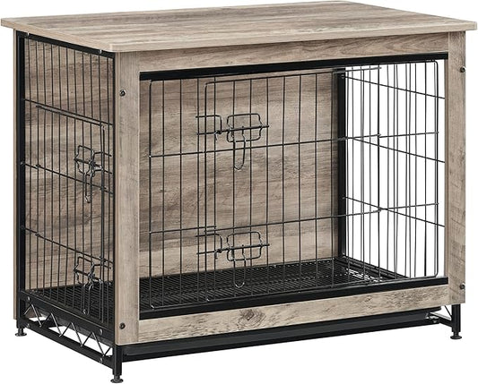 Feandrea Dog Crate Furniture, Side End Table, Modern Kennel for Dogs Indoor up to 45 lb, Heavy-Duty Dog Cage with Multi-Purpose Removable Tray, Double-Door Dog House, Greige UPFC002G01