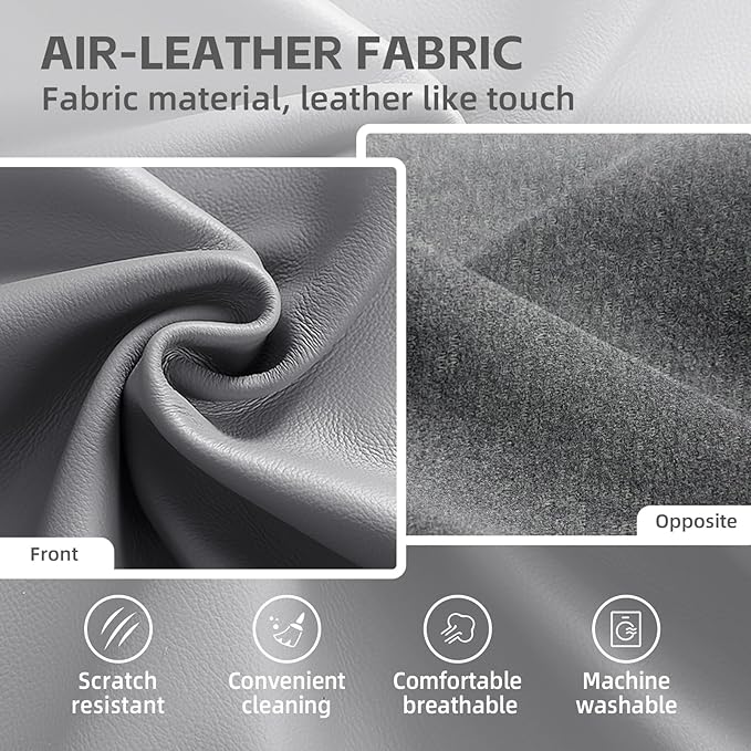 Dog Bed for Medium Dogs, Easy Clean Dog Sofa Air-Leather-Fabric Pet Bed, Stain & Waterproof Dog Bed with Memory Foam & Washable Cover, with Pillow & Side Cushion, Gray, M Size