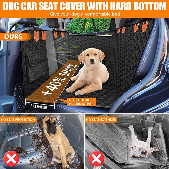 Back Seat Extender for Dogs,Dog Car Seat Cover with Hard Bottom Holds 330lbs ,Dog Car Hammock Into Dog Car Bed,Car Seat Protector for Dogs, Backseat Extender for Dogs Suitable for Car SUV Truck