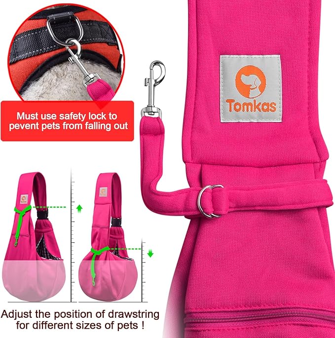 TOMKAS Dog Sling Carrier for Small Dogs Puppy Carrier for Small Dogs (Rose red, adjustable strap for 3 - 10 lbs & Zipper Pocket)