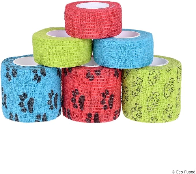 Self Adhering Bandage - Injury Wrap Tape for Dogs - Pack of 6 - Supports Muscles and Joints - Does not Stick to Hair - Elastic, Water Repellent, Breathable - Relieves Stress (for Dogs)