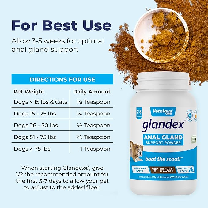 Glandex Dog Fiber Supplement Powder for Anal Glands with Pumpkin, Digestive Enzymes & Probiotics - Vet Recommended Healthy Bowels and Digestion - Boot The Scoot (Beef Liver, 2.5oz Powder)