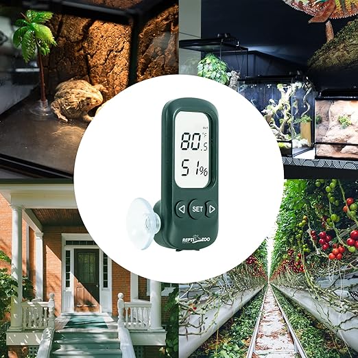 REPTI ZOO Digital Thermometer Hygrometer, High Presicion Sensitive Thermometer and Humidity Gauge for Reptile Terraium Aquarium with High and Low Alarm Function, Large Screen & 3-Sides Mounting