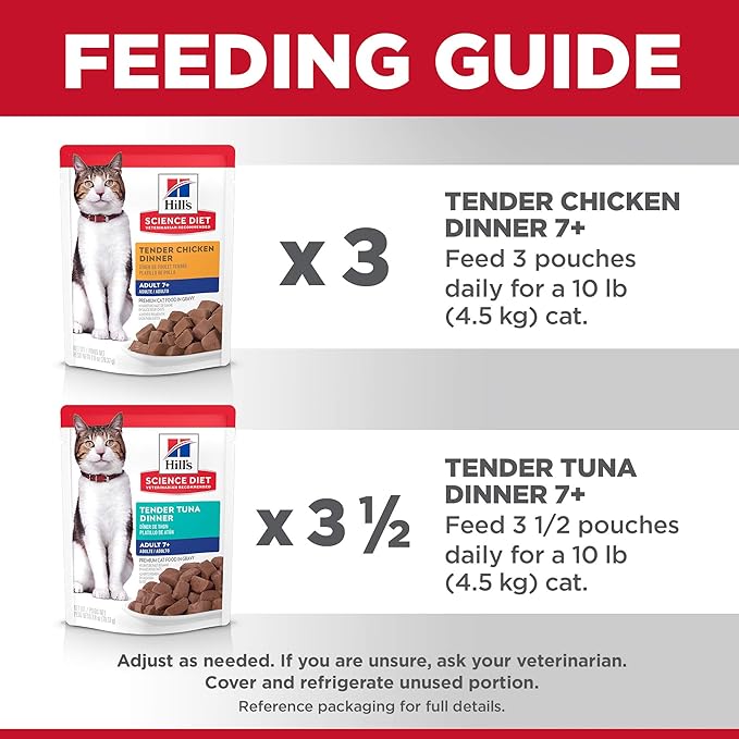 Hill's Science Diet Adult 7+, Senior Adult 7+ Premium Nutrition, Wet Cat Food, Variety Case: Chicken; Tuna Stew, 2.8 oz Pouch Variety Case, Case of 12