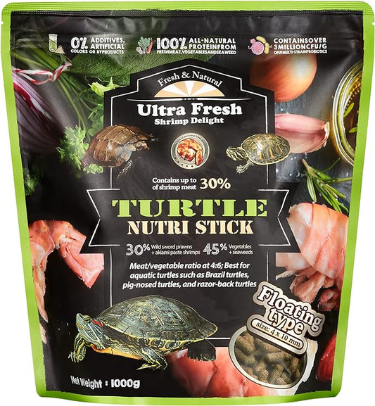 Ultra Fresh - Turtle Nutri Stick, Wild Sword Prawn, Calcium & Vitamin D Enriched Aquatic Turtle Food with Probiotics for Picky Turtles, Made from All Natural Ingredients 35.27oz