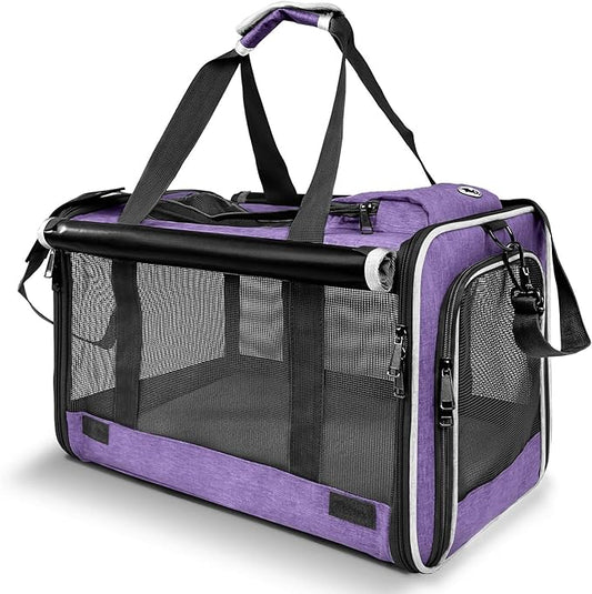 Carrying Bag for Yorkie Dog Travel Kennel Ventilated Softside Pet Carrier Tiny Dog Crate for Teacup Poodle 12lb Large Kitty Transport Cage with Cover Chihuahua Supply Purple