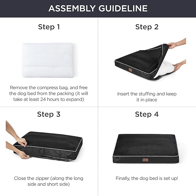 Bedsure Waterproof Dog Beds for Extra Large Dogs - 4 inch Thicken Up to 100lbs XL Dog Bed with Removable Washable Cover, Pet Bed Mat Pillows, Black