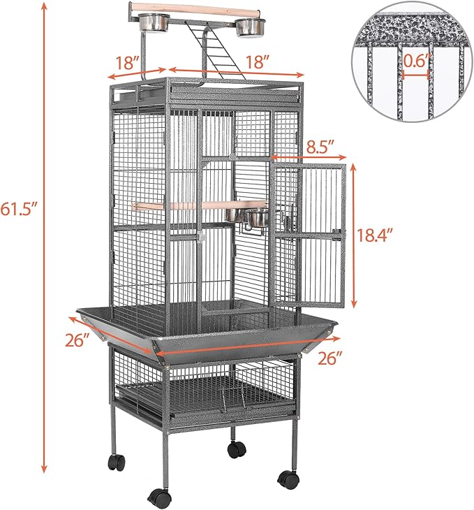 HSM 63 Inch Wrought Iron Large Bird Flight Cage with Rolling Stand for African Grey Parrot Cockatiel Sun Parakeet Conure Lovebird Canary…