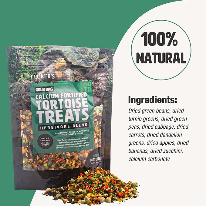 Fluker's Grub Bag Calcium Fortified Tortoise Treats, All Natural Herbivore Blend Fruits and Vegetables, for Tortoise and Herbivore Pets, 4 oz