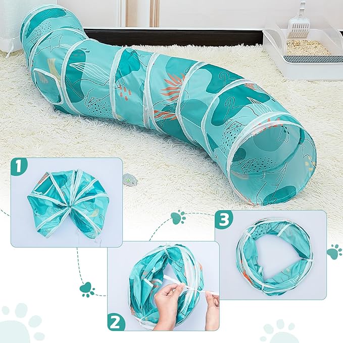 Cat Tunnel, Cat Tunnels for Indoor Cats, S-Shape Peekaboo Cat Cave with Cat Toys, Foldable Cat Tubes and Tunnels for Cats, Rabbit, Puppy, Guinea Pig