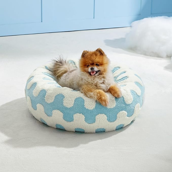 Lesure Donut Small Dog Bed - Round Cat Beds for Indoor Cats Anti-Anxiety Calming Pet Beds, Washable Cute Modern Beds with Teddy Sherpa Plush & Anti Slip Bottom Light Blue