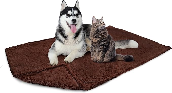 PetAmi Fluffy Waterproof Dog Blanket for Bed Large Dogs, Soft Warm Pet Sherpa Throw Pee Proof Couch Cover, Reversible Cat Blanket Sofa Crate Kennel Protector, Washable Mat Queen (Brown, 90x90)