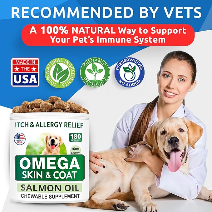 BARK&SPARK Omega 3 for Dogs - 180 Fish Oil Treats for Dog Shedding, Skin Allergy, Itch Relief, Hot Spots Treatment - Joint Health - Skin and Coat Supplement - EPA & DHA Fatty Acids - Alaskan Salmon