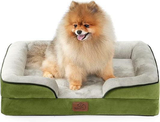 Bedsure Small Orthopedic Dog Bed - Washable Bolster Dog Sofa Beds for Small Dogs, Supportive Foam Pet Couch Bed with Removable Washable Cover, Waterproof Lining and Nonskid Bottom Couch, Turquoise