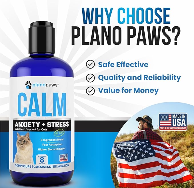 Cat Anxiety Relief 90 Day Supply - Faster Absorption Than Cat Calming Treats - Cat Calming Products for All Ages - Liquid Calming Cat Treats for Sleep Aid - 8 Ingredient Blend + Cat Melatonin