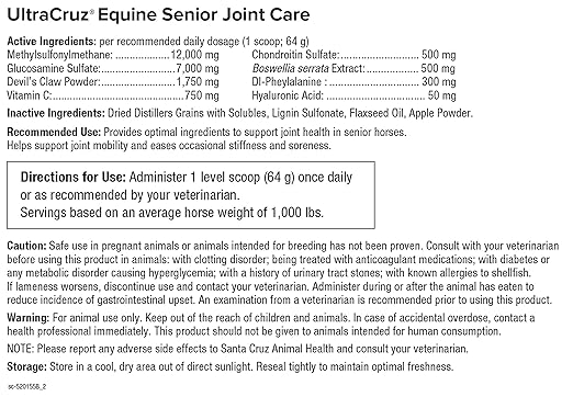 UltraCruz Equine Senior Joint Supplement for Horses, 4 lb, Pellet (28 Day Supply)