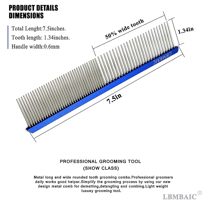 Metal Dog Grooming Comb With Long and Wide Tooth Professional Comb for Dogs Reduce Pets Loose Hair,Tangles,Knots,and Mats.7.5INCHES