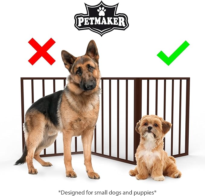 3-Panel Indoor Foldable Dog Fence for Stairs, Hallways, or Doorways - 54x24-Inch Wood Freestanding Dog Gates by PETMAKER (Brown)