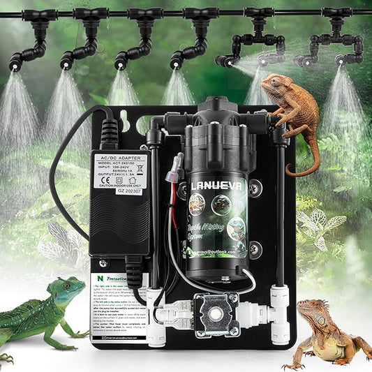 Reptile Humidifier, Quieter Mister Fogger for Terrarium with 4 Single Misting Nozzle + 2 Double Misting Nozzle, Reptile Mister Spray System for Reptile, Chameleon, Lizard, Snake, Frog