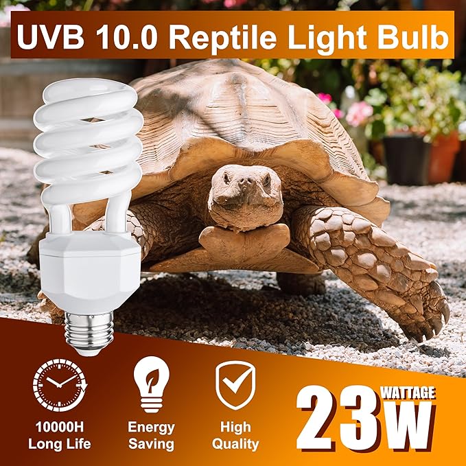 UVB Reptile Light Bulb 10.0, 23W UV Spiral Compact Florescent Terrarium Lamp Ideal for Desert Reptiles Bearded Dragons Lizard Tortoise Iguanas Chameleons Snake - 2 Pack