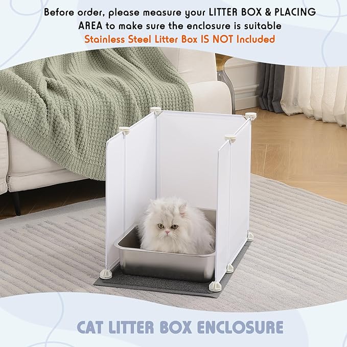 MEEXPAWS Cat Litter Box Enclosure Splash Guard Small 20.5L × 14W x 18H inch with Cat Litter Mat Easy Clean (White)