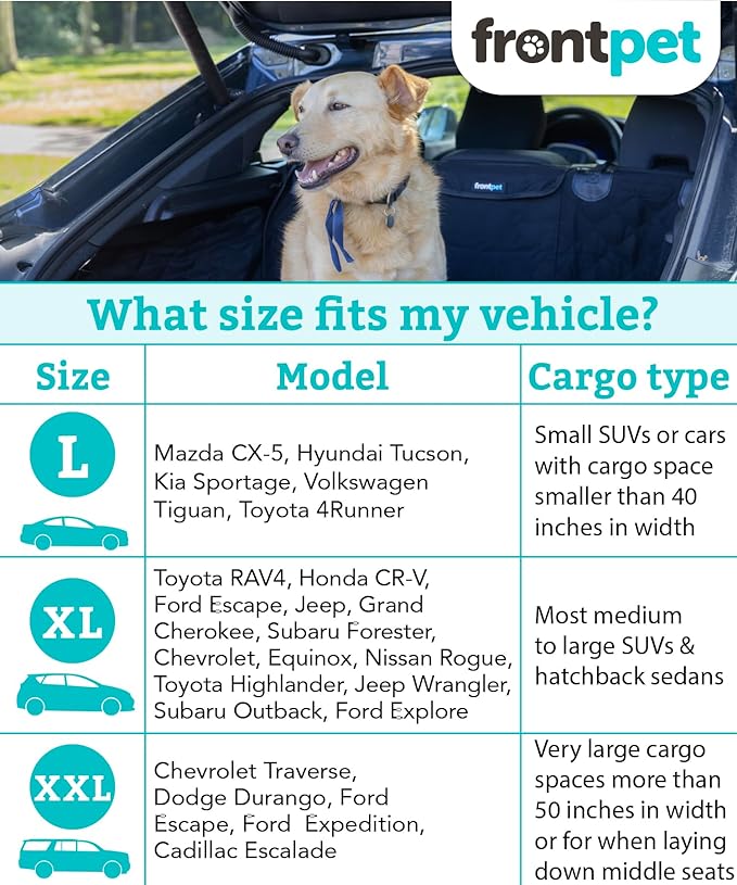 FrontPet SUV Cargo Liner for Dogs - Waterproof Pet Trunk Cargo Cover Mat for SUVs Sedans with Bumper Flap Protector - Trunk Cover, Non-Slip Pet Cargo Liner, Trunk Liner (XXL 58" x 58") UPGRADED 2024
