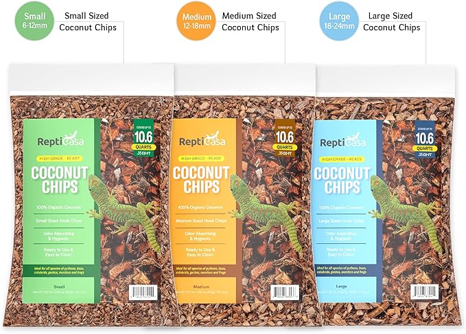 Organic Coconut Chips Substrate Clean & Ready to Use for Reptiles, Snake, Tortoise, and Amphibian, Natural Fiber Free Husks, Clean Breeding and Bedding Flooring, Odor Absorbing – 10.6 Quarts