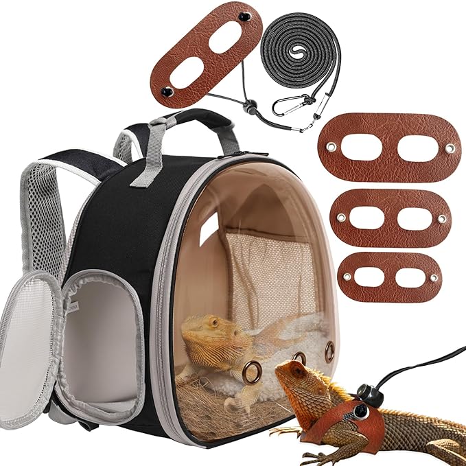 Bearded Dragon Travel Backpack with Harness and Leash Set,Lizard Backpack Travel Carrier,Space Capsule Clear Bubble Window Astronaut Reptile Carrier Backpack, Airline Approved