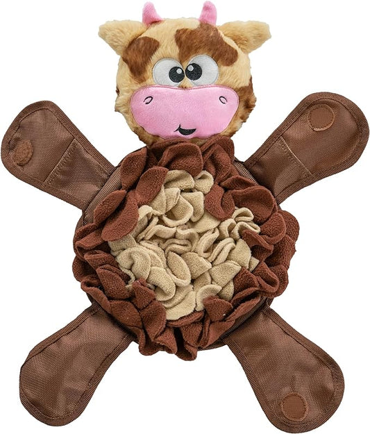 Outward Hound Nina Ottosson Snuffle Palz Interactive Plush Dog Puzzle and Snuffle Mat for Dogs, Non-slip Snuffle Mat, Dog Enrichment Toys, Plush, Cow, Brown, Large