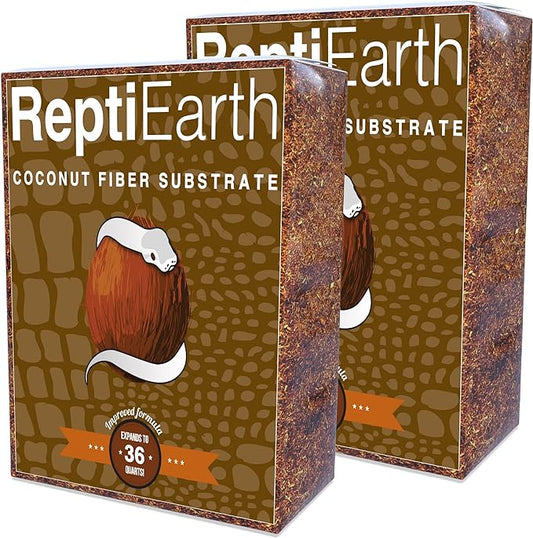 ReptiEarth Reptile Bedding, Fluffy Coconut Fiber Substrate 36 Quart Organic Coco Ready to Use for Bioactive Snake Terrarium, Lizard Tanks with Plants, for Frog, Tarantula or Hermit Crab Habitat (2 Pk)