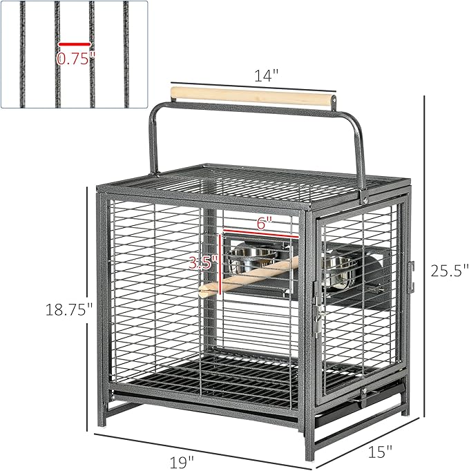 NicBex 25.5" Travel Bird Cage, Large Parakeet Cages with Handle,Pet Flight Birdcage for Parrot Lovebirds Finches Parakeets Budgie Parrotlet Conures,Wooden Perch for Cockatiels, Conures, Black