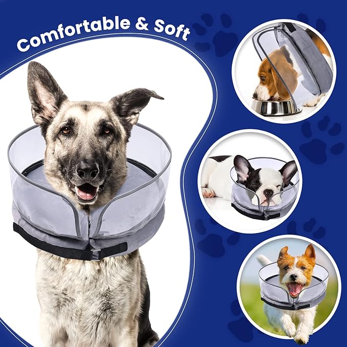 BARKLESS Dog Cone, Inflatable Dog Cone after Surgery for Small Medium Large Dogs, Soft Cones with Enhanced Anti-Licking Guard Shield for Pets, Protective Dog Donut Collar