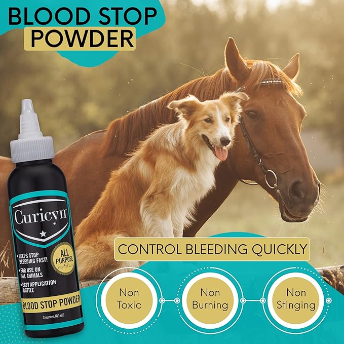 Blood Stop Powder (3 oz) - Quick Stop Bleeding for Dogs, Cats, Pigs, Horses and Pets – Styptic Powder for Dogs Nails and Minor to Severe External Wounds