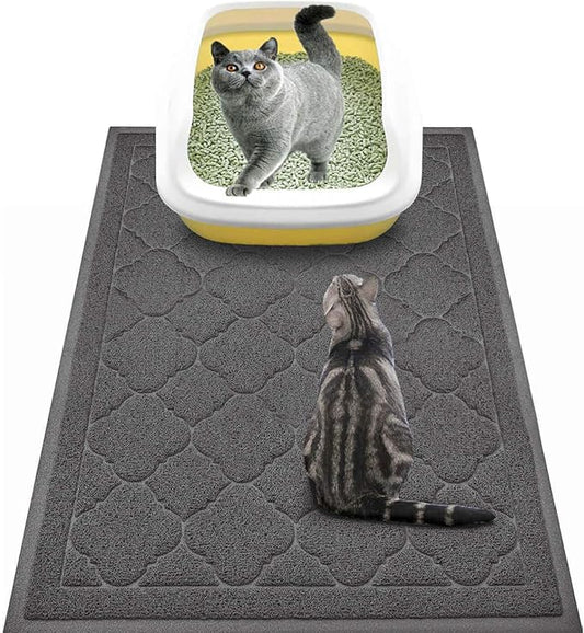 WePet Cat Litter Box Mat, Kitty Premium PVC Pad, Durable Trapping Rug, Phthalate Free, Urine-Resistant, Scatter Control, L 35 x 23 Inch, Black