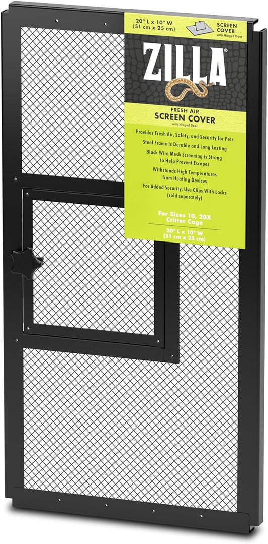 Zilla Pet Reptile Terrarium Fresh Air Screen Cover with Hinged Door 20" x 10"