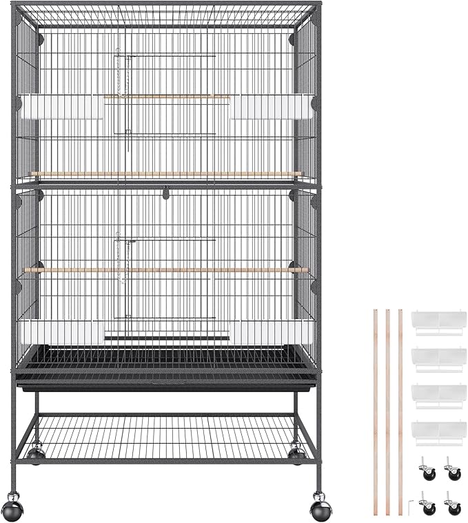 VEVOR 52 Inch Standing Large Bird Cage, Wrought Iron Flight Bird Cage with Rolling Stand and Slide Out Tray, Parakeet Cage Bird Cage for Parrots, Macaw, Cockatiels, Canary, Finch, Lovebirds, Pigeons