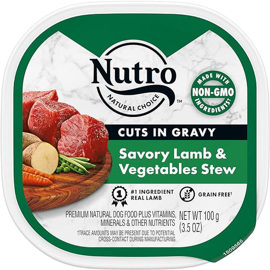 NUTRO Adult Natural Grain Free Wet Dog Food Cuts in Gravy Savory Lamb & Vegetables Stew Recipe, 3.5 oz. Trays (Pack of 24)