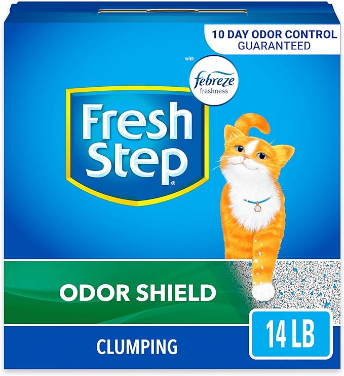 Fresh Step Clumping Cat Litter, Odor Shield, Long Lasting Odor Control Kitty Litter with Activated Charcoal, Low Dust Formula, 14 lb