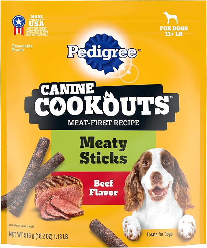 Pedigree Canine Cookout Soft Dog Treats, Beef Flavored Meaty Sticks, 18.2 oz. Bag, Pack of 4