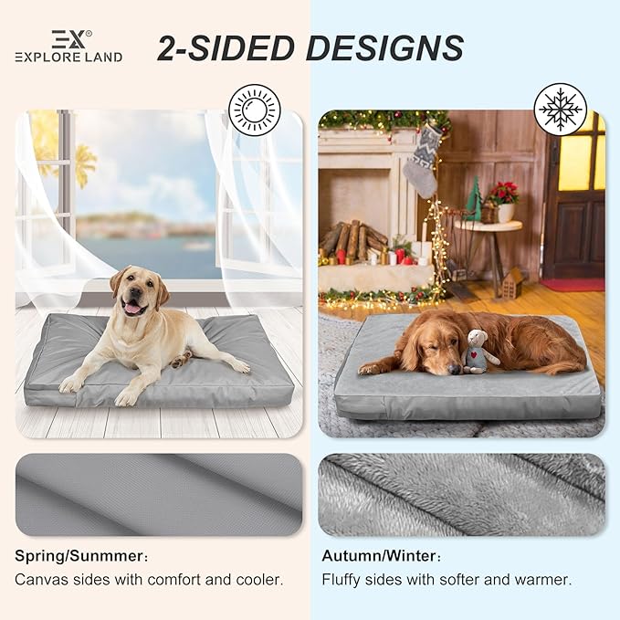 Waterproof Dog Bed Cover Machine Washable Fluffy Dog Bed Replacement Cover, 44Lx32Wx4H inch, Gray