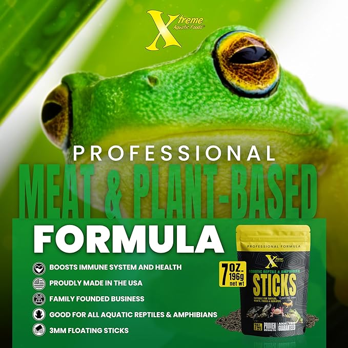 Xtreme Reptile 3mm Floating Sticks - Balanced Diet for Turtles, Newts, Frogs & Axolotls - Promotes Shell & Body Health, Zoo-Recommended Food Formula - USA Farm Grown (7 oz)