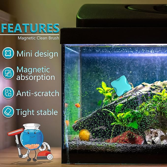 Magnetic Aquarium Fish Tank Glass Algae Scrapers Glass Cleaner Scrubber Clean [Compact, Scratch-Free, Non-Slip, Magnetizing] Mini