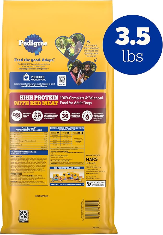 PEDIGREE High Protein Adult Dry Dog Food Beef and Lamb Flavor Dog Kibble, 3.5 lb. Bag