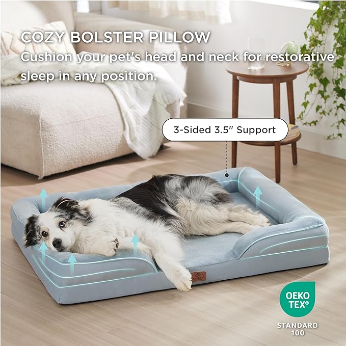 Bedsure Orthopedic Dog Bed for Extra Large Dogs - XL Washable Dog Sofa Beds Large, Supportive Foam Pet Couch Bed with Removable Washable Cover, Waterproof Lining and Nonskid Bottom, Light Blue, 42"